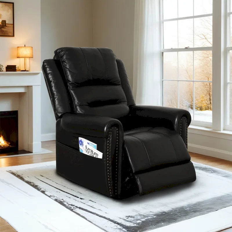 Authentic Leather Black Power Recliner Sofa Set: Loveseat and Recliner with Adjustable Headrest and Extendable Footrest 14