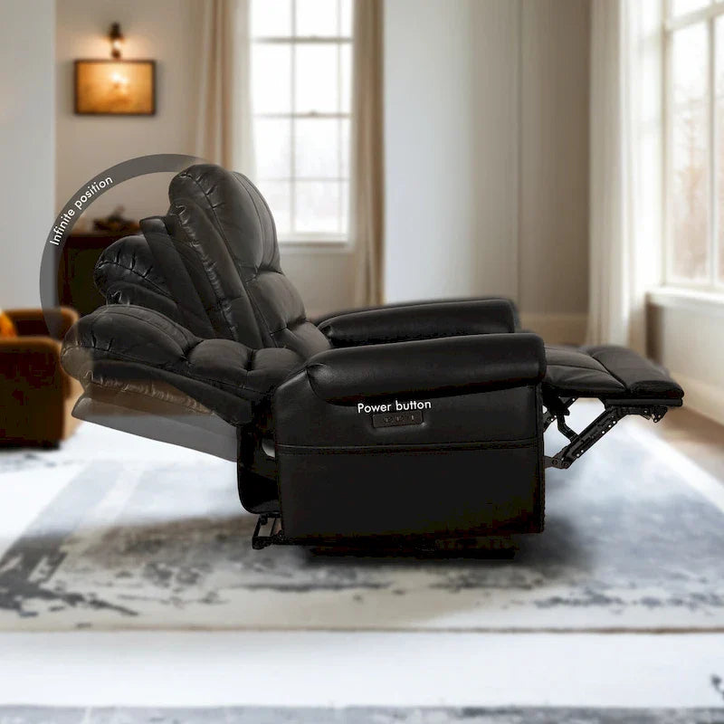 Authentic Leather Black Power Recliner Sofa Set: Loveseat and Recliner with Adjustable Headrest and Extendable Footrest 16