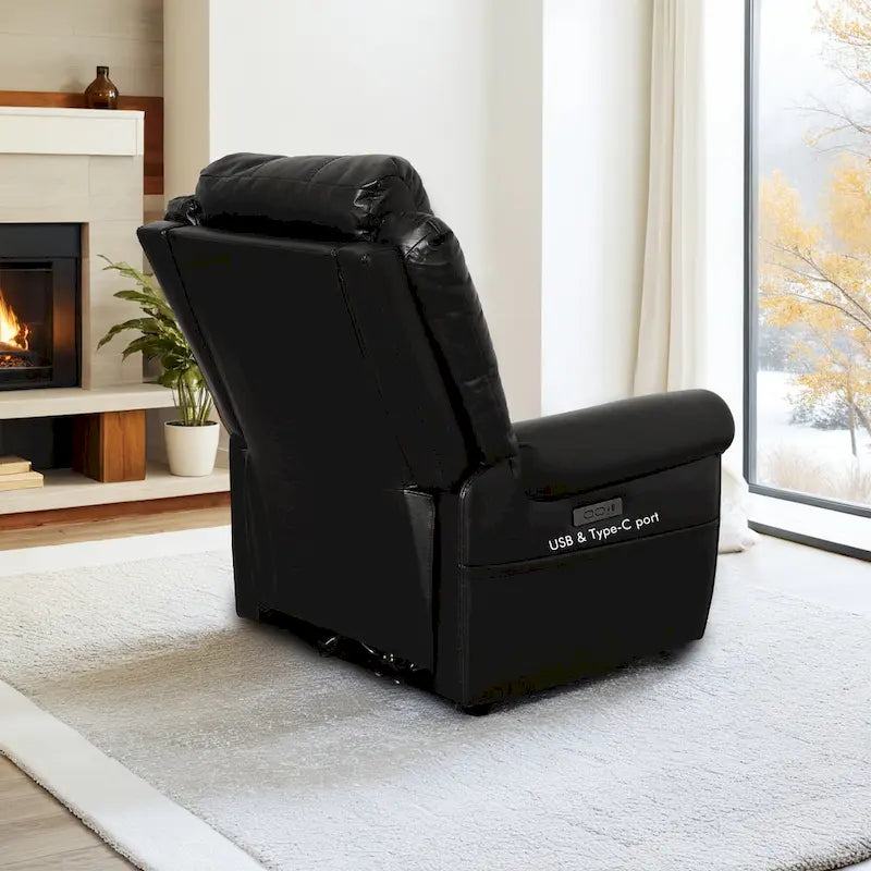 Authentic Leather Black Power Recliner Sofa Set: Loveseat and Recliner with Adjustable Headrest and Extendable Footrest 17