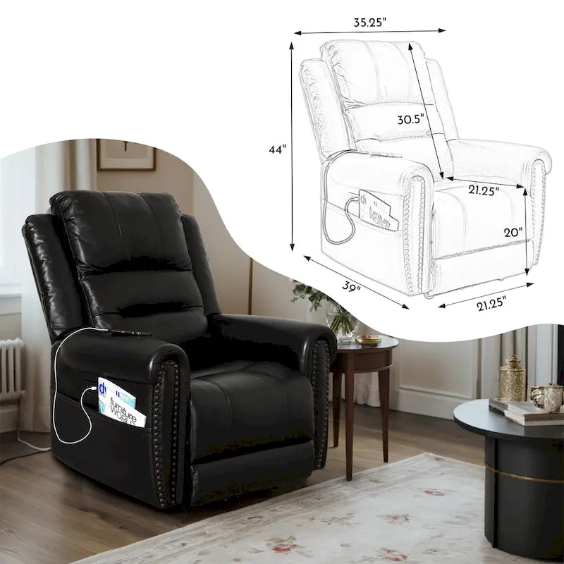 Authentic Leather Black Power Recliner Sofa Set: Loveseat and Recliner with Adjustable Headrest and Extendable Footrest 18