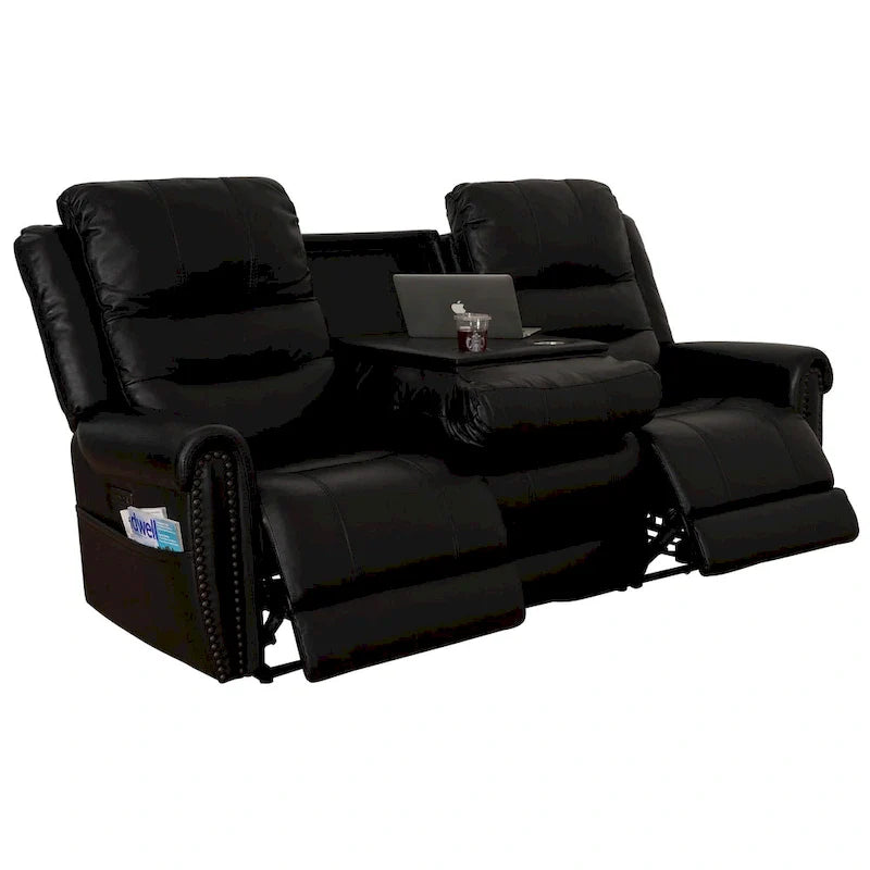 Authentic Leather Black Power Recliner Sofa Set: Loveseat and Recliner with Adjustable Headrest and Extendable Footrest 21