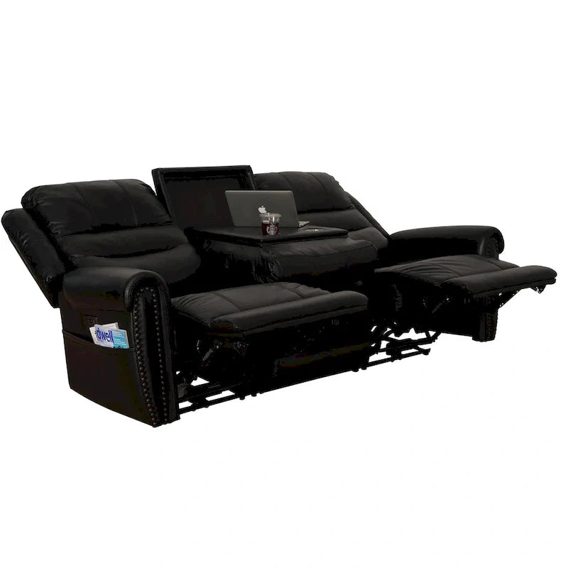 Authentic Leather Black Power Recliner Sofa Set: Loveseat and Recliner with Adjustable Headrest and Extendable Footrest 22