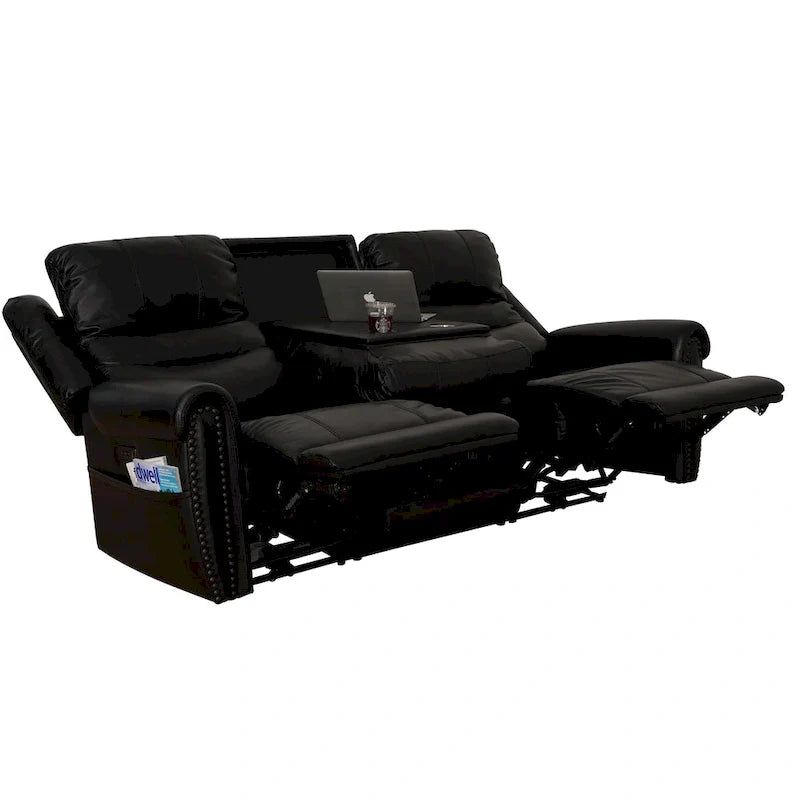 Authentic Leather Black Power Recliner Sofa Set: Loveseat and Recliner with Adjustable Headrest and Extendable Footrest 23
