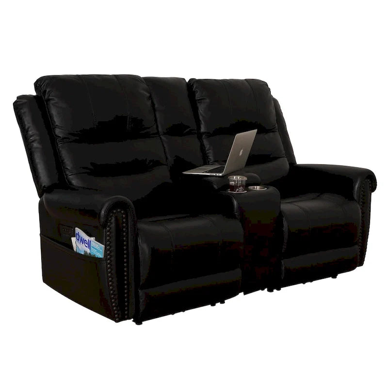 Authentic Leather Black Power Recliner Sofa Set: Loveseat and Recliner with Adjustable Headrest and Extendable Footrest 26