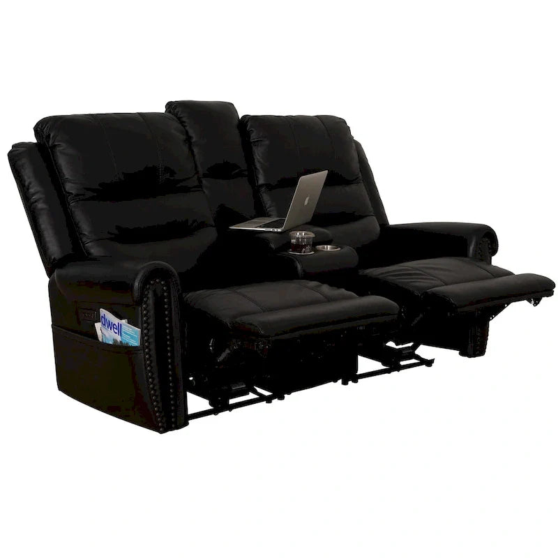 Authentic Leather Black Power Recliner Sofa Set: Loveseat and Recliner with Adjustable Headrest and Extendable Footrest 27