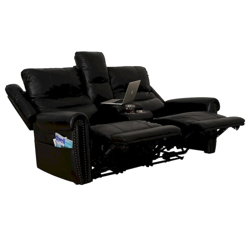 Authentic Leather Black Power Recliner Sofa Set: Loveseat and Recliner with Adjustable Headrest and Extendable Footrest 29