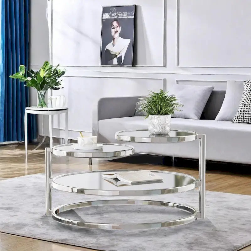 3-Tier Round Glass Coffee Table with 360-Degree Rotating Top 8