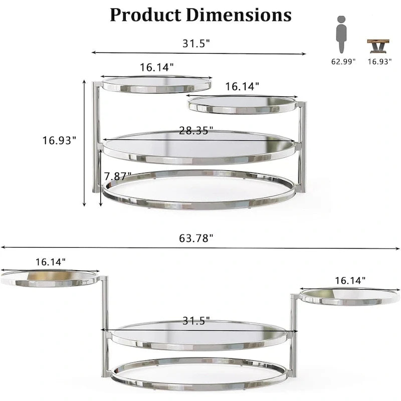 3-Tier Round Glass Coffee Table with 360-Degree Rotating Top 2