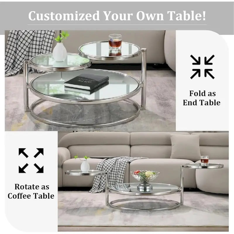 3-Tier Round Glass Coffee Table with 360-Degree Rotating Top 4