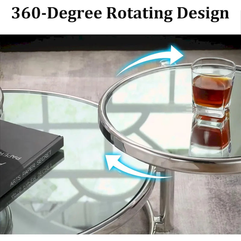 3-Tier Round Glass Coffee Table with 360-Degree Rotating Top 5