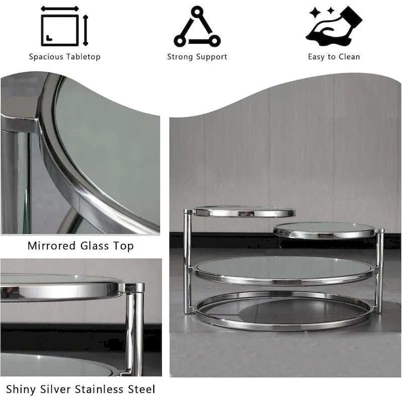 3-Tier Round Glass Coffee Table with 360-Degree Rotating Top 6