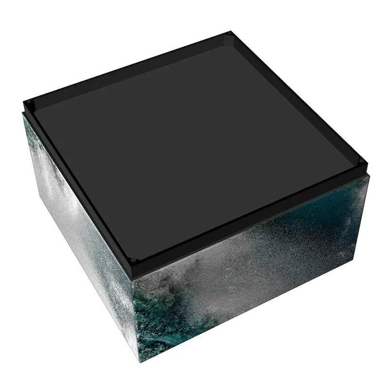 Sapphire Sea Beveled Art Glass Cocktail Table with Black Plinth Base - Reverse Printed Design 7