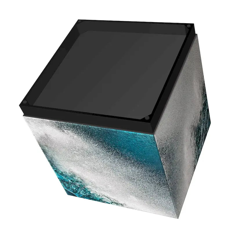 Sapphire Sea Beveled Art Glass Cocktail Table with Black Plinth Base - Reverse Printed Design 14