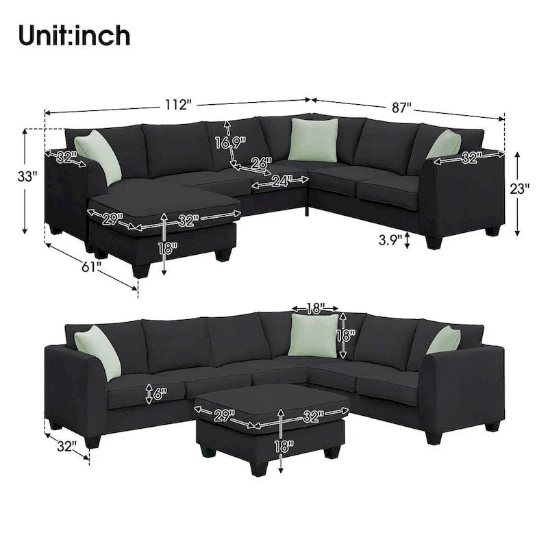 Versatile Reversible Sectional Sofa with Ottoman - Flexible Combination Module 19