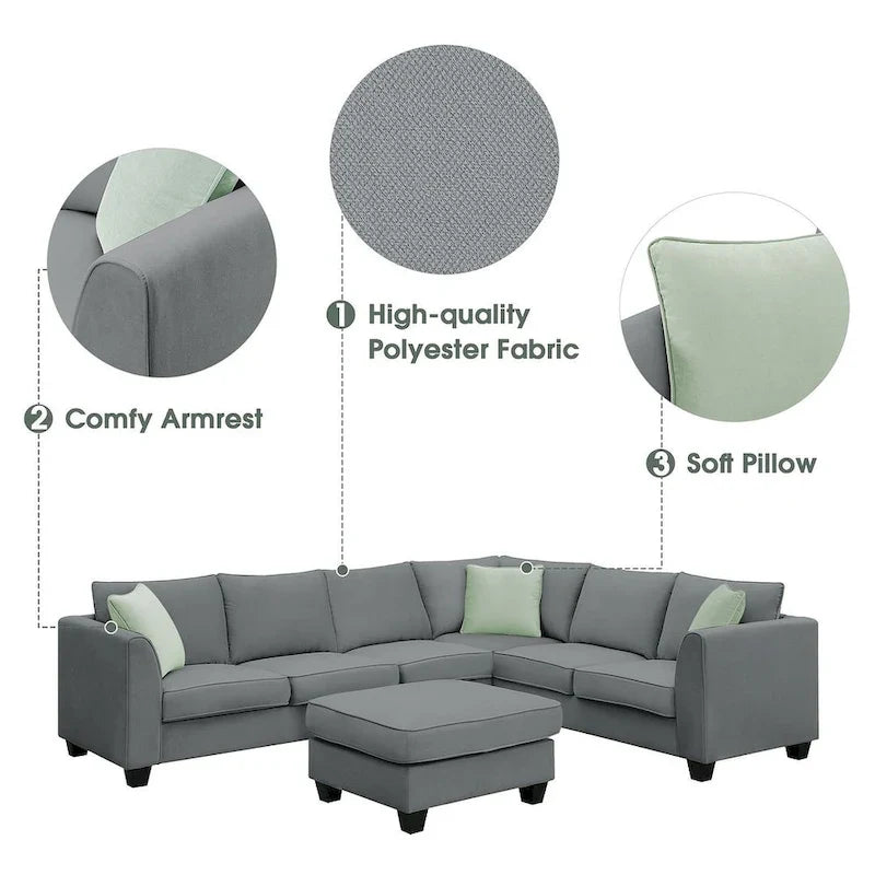 Versatile Reversible Sectional Sofa with Ottoman - Flexible Combination Module 22