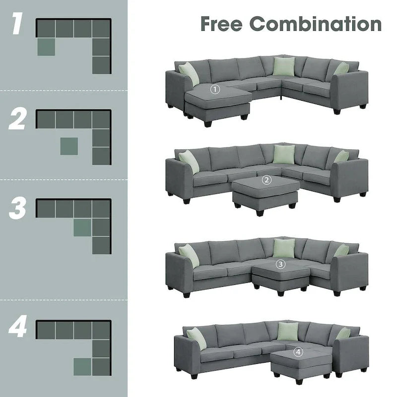 Versatile Reversible Sectional Sofa with Ottoman - Flexible Combination Module 26