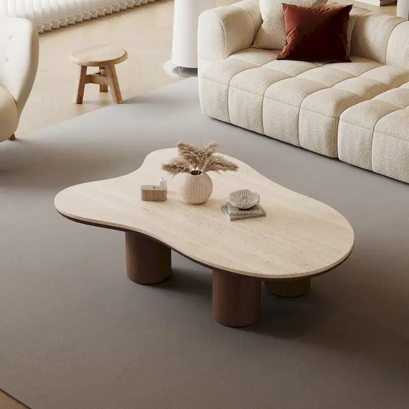 48-Inch Contemporary Cloud-Shaped Coffee Table with Matte Stone Top 2