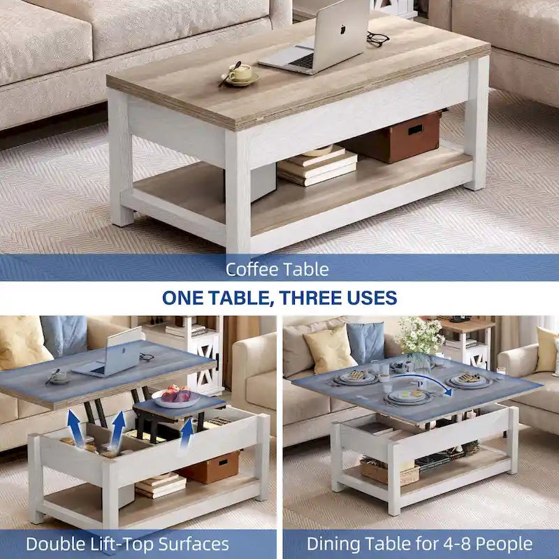 Moasis Farmhouse Lift-Top Coffee Table with Expandable Surface, Hidden Storage, and Shelf for Living Room 4