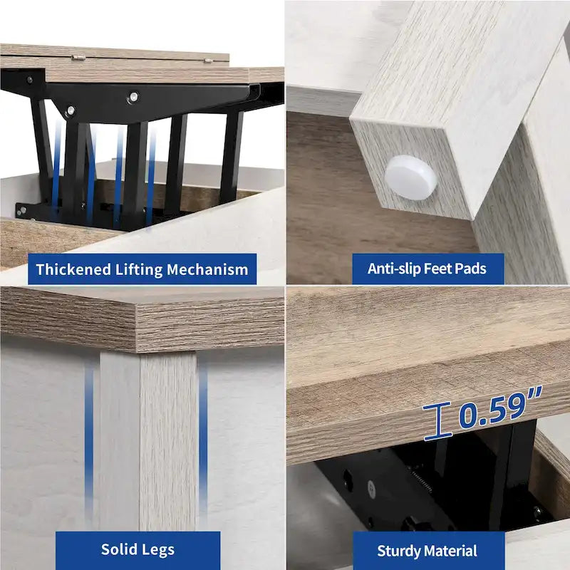 Moasis Farmhouse Lift-Top Coffee Table with Expandable Surface, Hidden Storage, and Shelf for Living Room 5