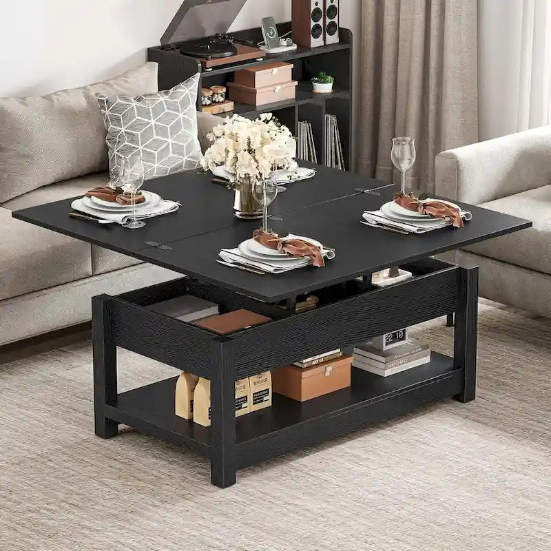 Moasis Farmhouse Lift-Top Coffee Table with Expandable Surface, Hidden Storage, and Shelf for Living Room 7