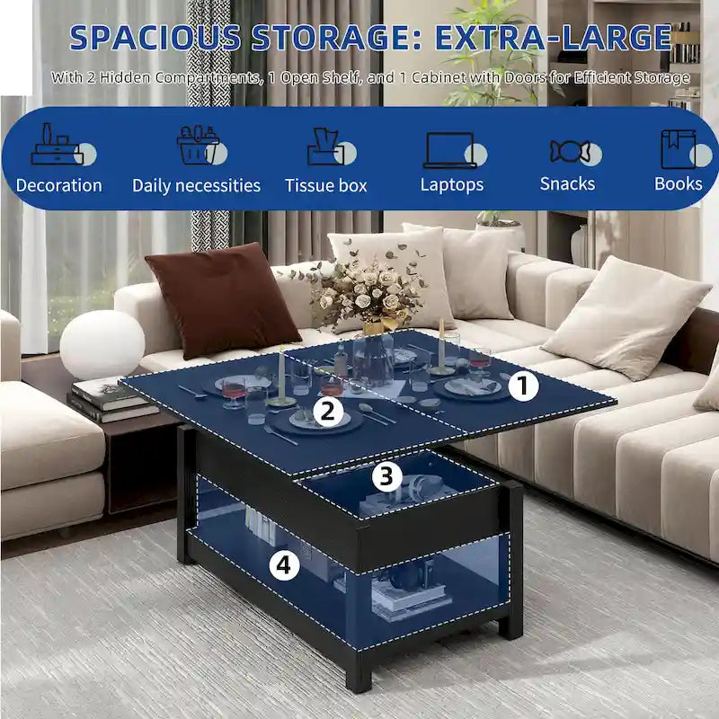 Moasis Farmhouse Lift-Top Coffee Table with Expandable Surface, Hidden Storage, and Shelf for Living Room 8