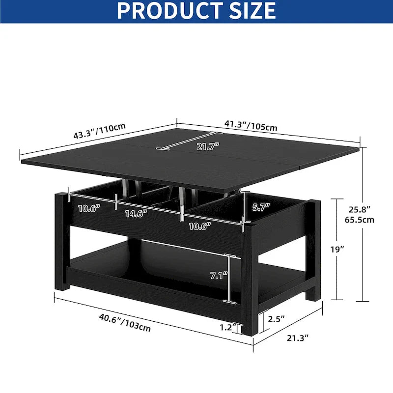Moasis Farmhouse Lift-Top Coffee Table with Expandable Surface, Hidden Storage, and Shelf for Living Room 11