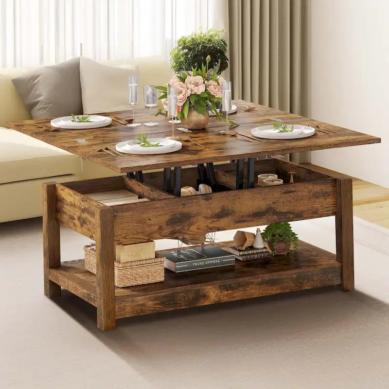 Moasis Farmhouse Lift-Top Coffee Table with Expandable Surface, Hidden Storage, and Shelf for Living Room 12