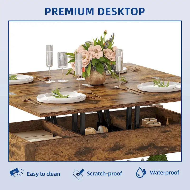 Moasis Farmhouse Lift-Top Coffee Table with Expandable Surface, Hidden Storage, and Shelf for Living Room 14