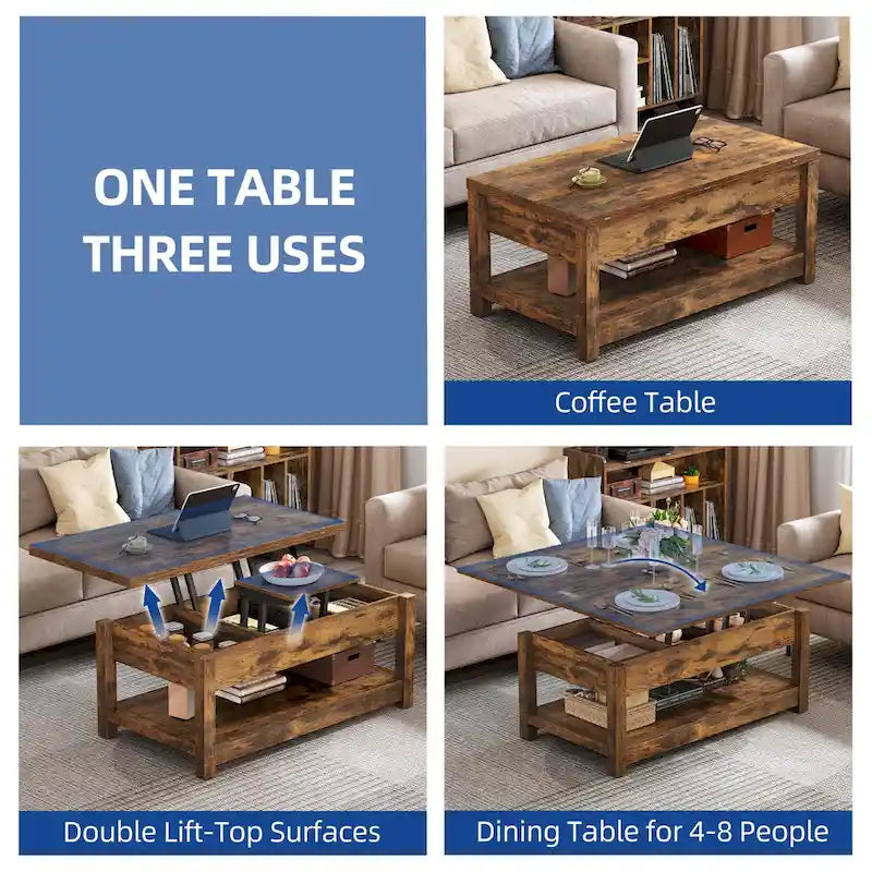Moasis Farmhouse Lift-Top Coffee Table with Expandable Surface, Hidden Storage, and Shelf for Living Room 16