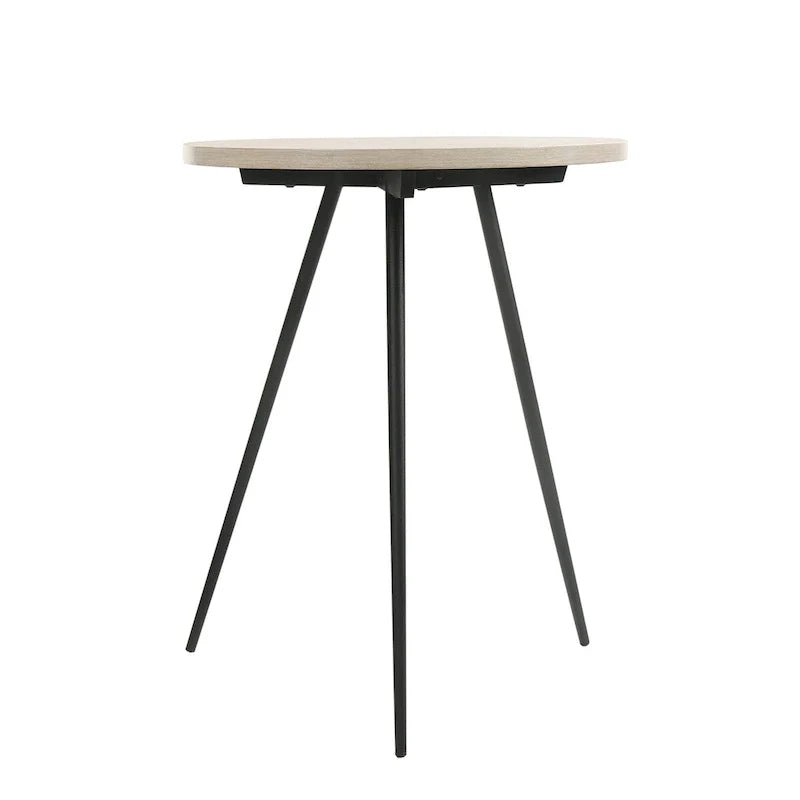 Round Oak White and Black Side Table with Metal Base 6