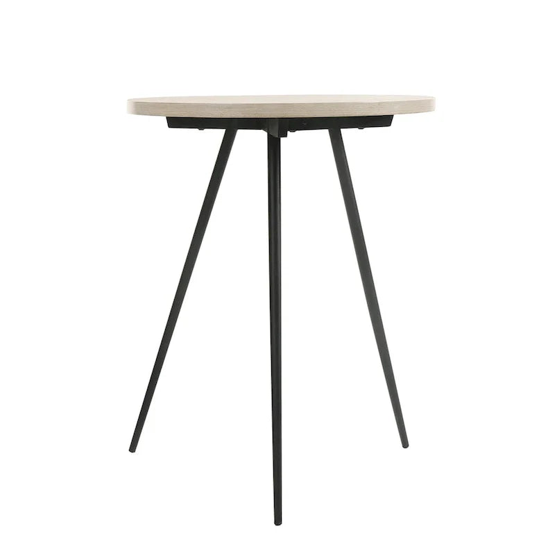 Round Oak White and Black Side Table with Metal Base 1