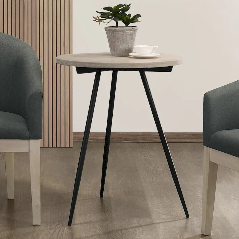 Round Oak White and Black Side Table with Metal Base 2