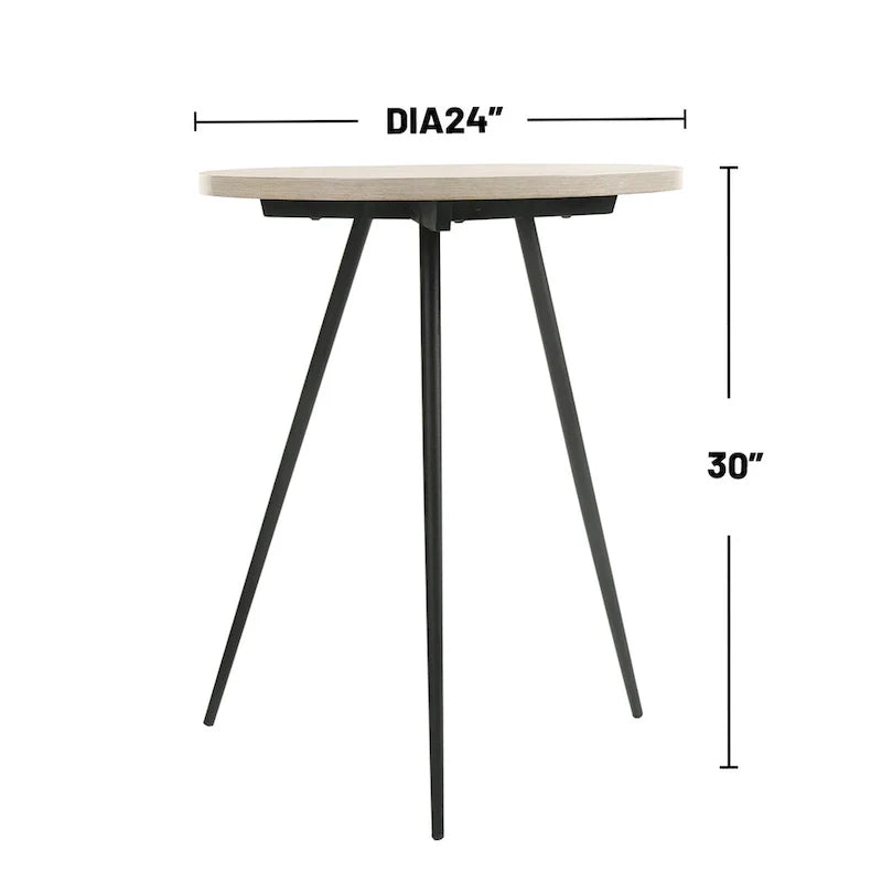 Round Oak White and Black Side Table with Metal Base 3