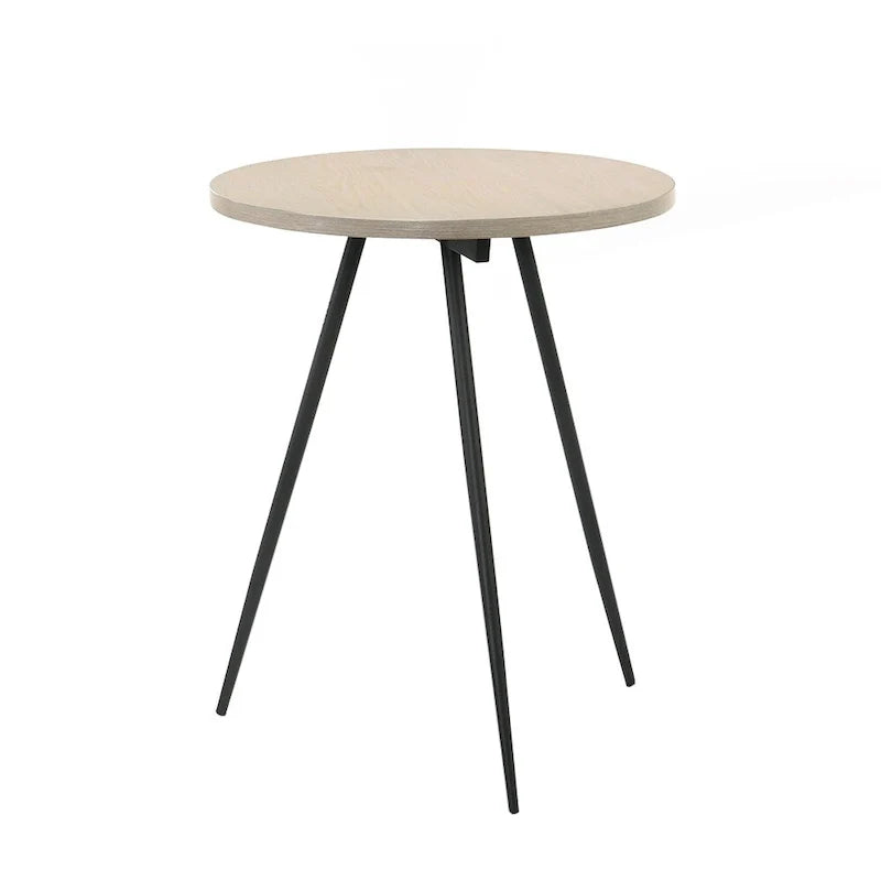 Round Oak White and Black Side Table with Metal Base 4