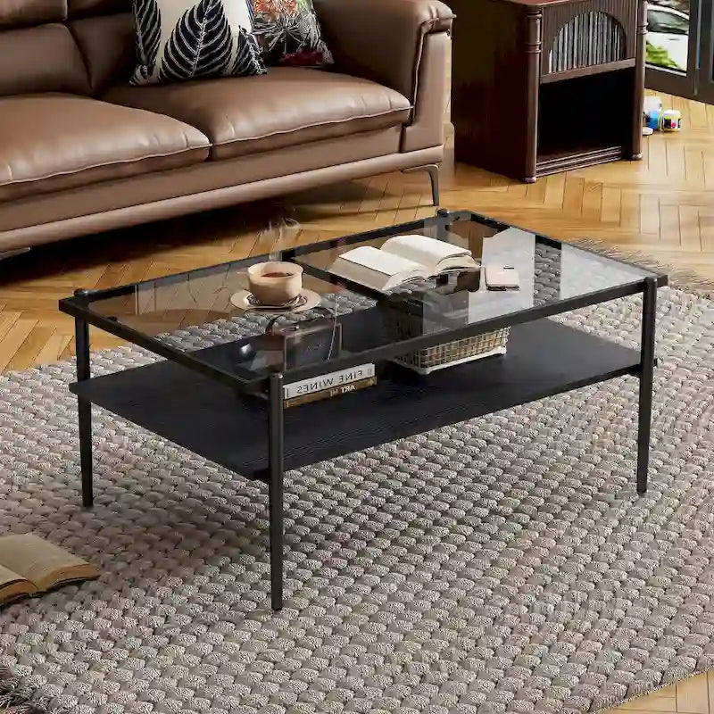 Modern Rectangular Coffee Table with Tempered Glass Surface for Living Room 1