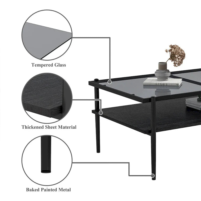 Modern Rectangular Coffee Table with Tempered Glass Surface for Living Room 4