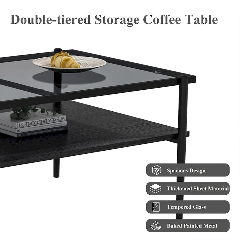 Modern Rectangular Coffee Table with Tempered Glass Surface for Living Room 5