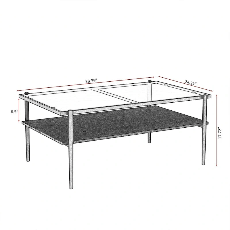 Modern Rectangular Coffee Table with Tempered Glass Surface for Living Room 6