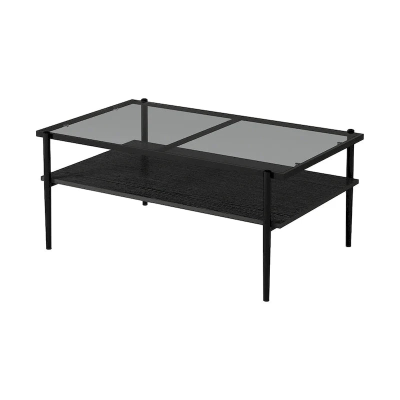Modern Rectangular Coffee Table with Tempered Glass Surface for Living Room 7