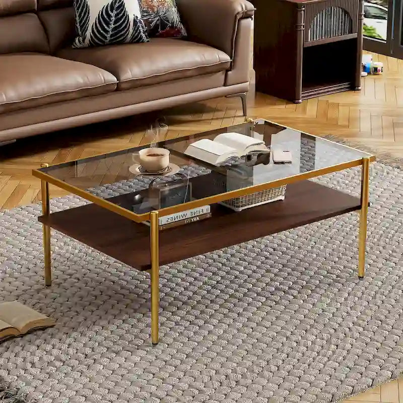 Modern Rectangular Coffee Table with Tempered Glass Surface for Living Room 10