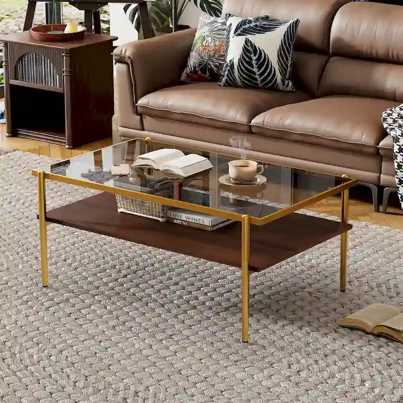 Modern Rectangular Coffee Table with Tempered Glass Surface for Living Room 11