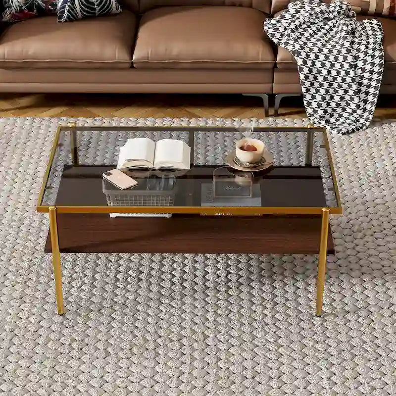 Modern Rectangular Coffee Table with Tempered Glass Surface for Living Room 12