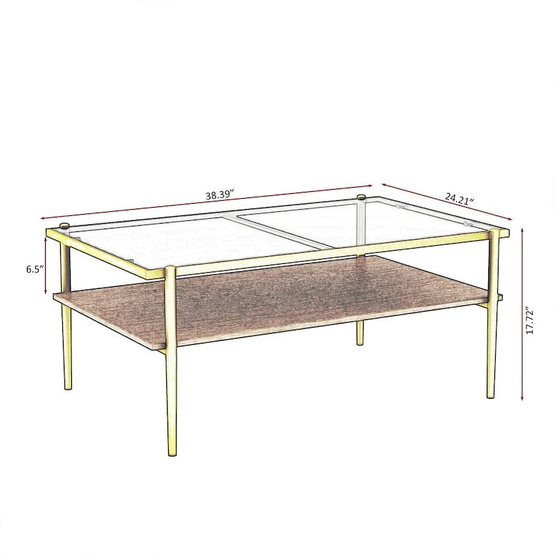 Modern Rectangular Coffee Table with Tempered Glass Surface for Living Room 13