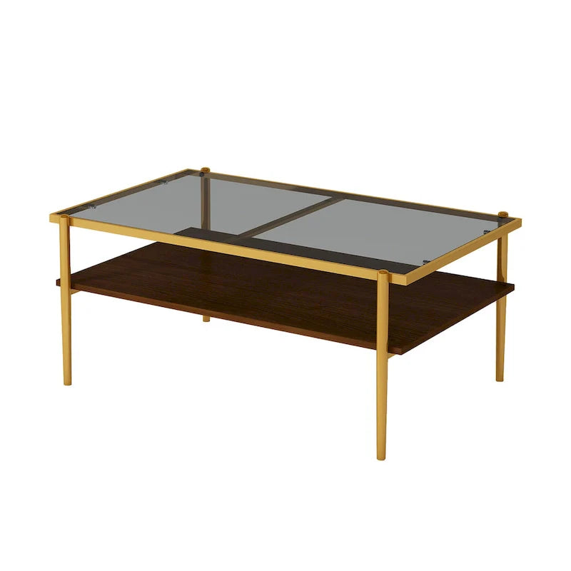 Modern Rectangular Coffee Table with Tempered Glass Surface for Living Room 14