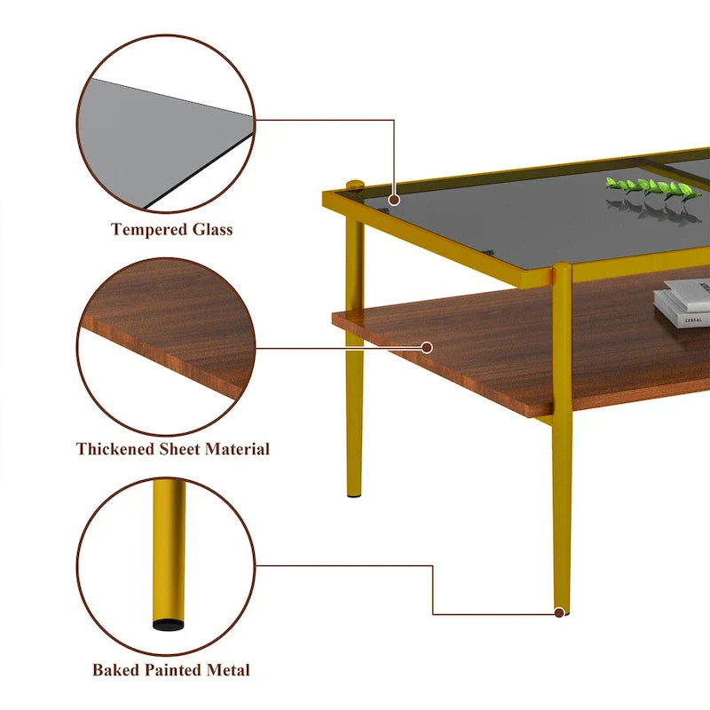 Modern Rectangular Coffee Table with Tempered Glass Surface for Living Room 15
