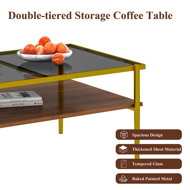 Modern Rectangular Coffee Table with Tempered Glass Surface for Living Room 16