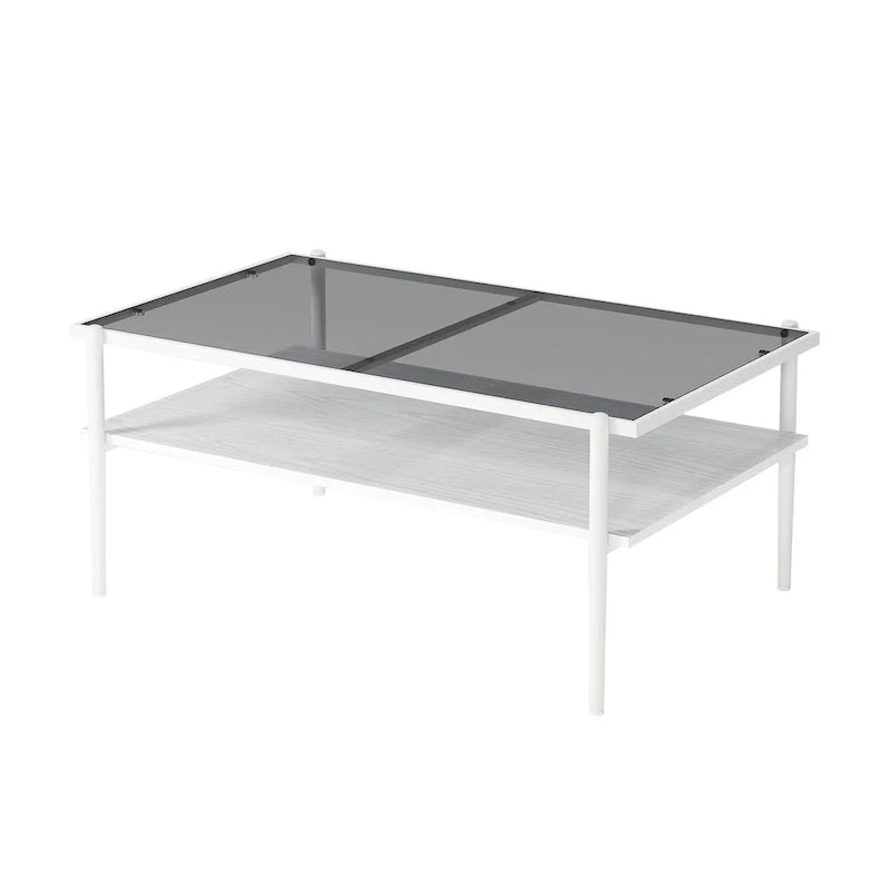Modern Rectangular Coffee Table with Tempered Glass Surface for Living Room 22