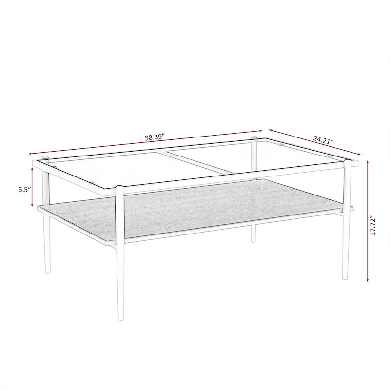 Modern Rectangular Coffee Table with Tempered Glass Surface for Living Room 23