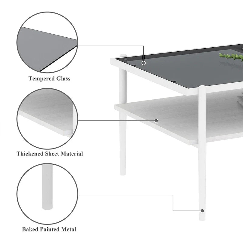 Modern Rectangular Coffee Table with Tempered Glass Surface for Living Room 24