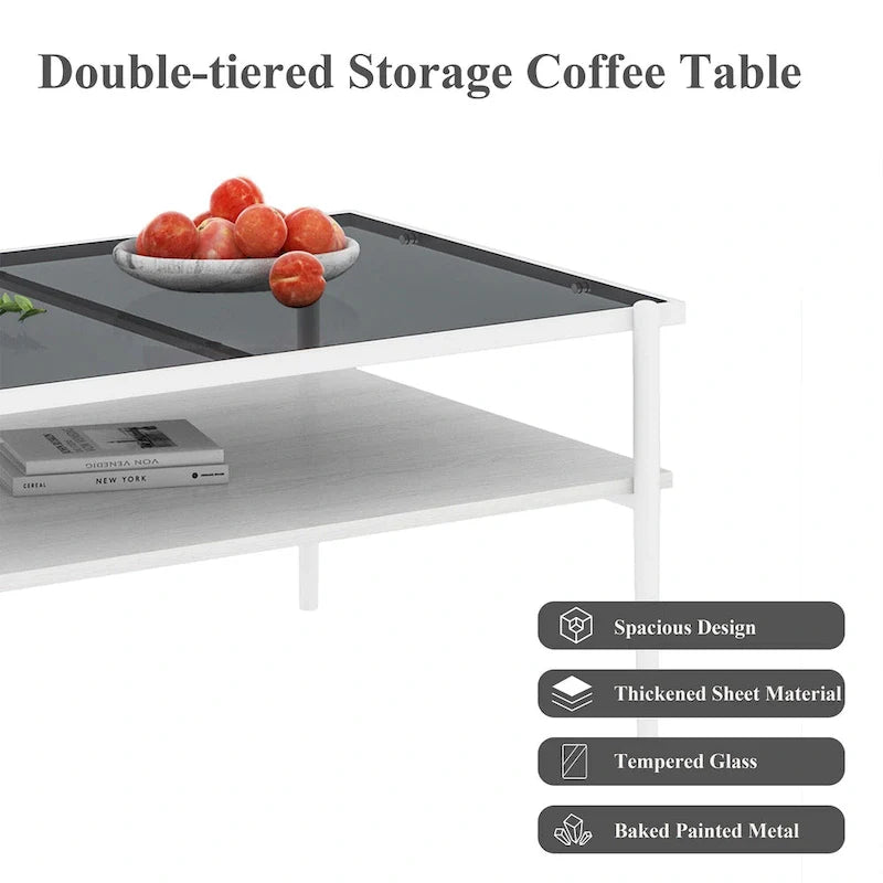 Modern Rectangular Coffee Table with Tempered Glass Surface for Living Room 25